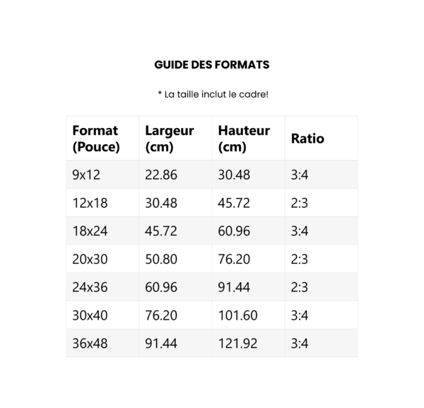 Guide de formats de cadres